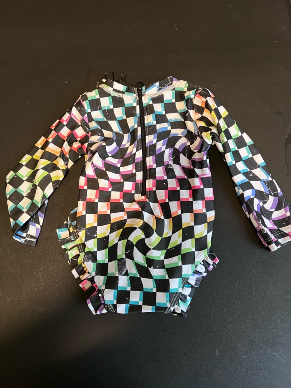 Millie And Roo Neon Dizzy Checks Rash Guard - Picture 2 of 4